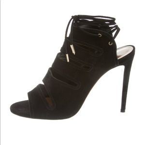Aquazzura black suede lace up heels